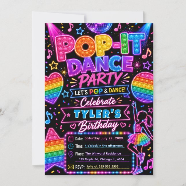 Invitation Fête d'anniversaire Pop It Dance (Devant)