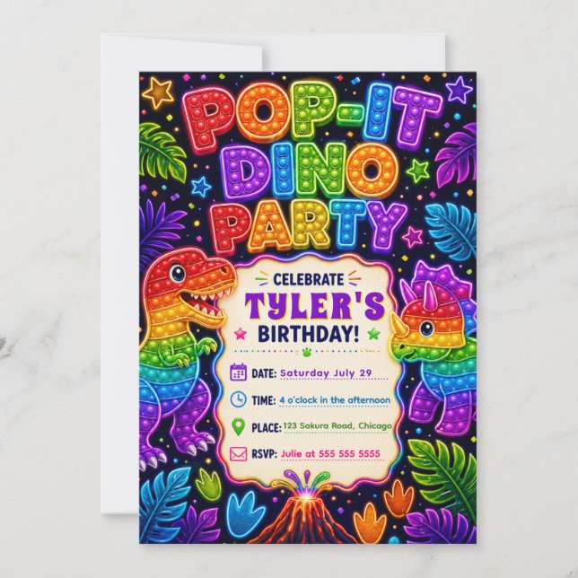 Invitation Fête d'anniversaire Pop It Dinosaure (Devant)