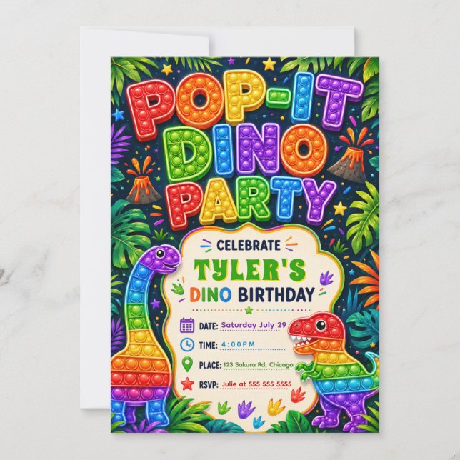 Invitation Fête d'anniversaire Pop It Dinosaure (Devant)