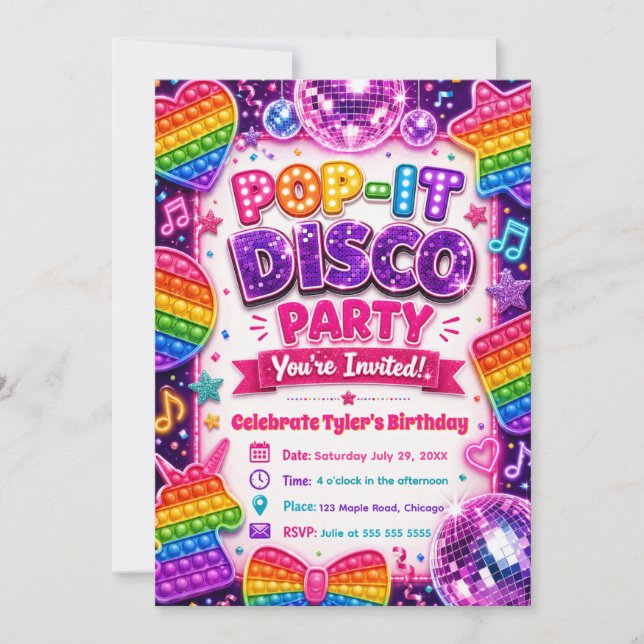 Invitation Fête d'anniversaire Pop It Disco (Devant)