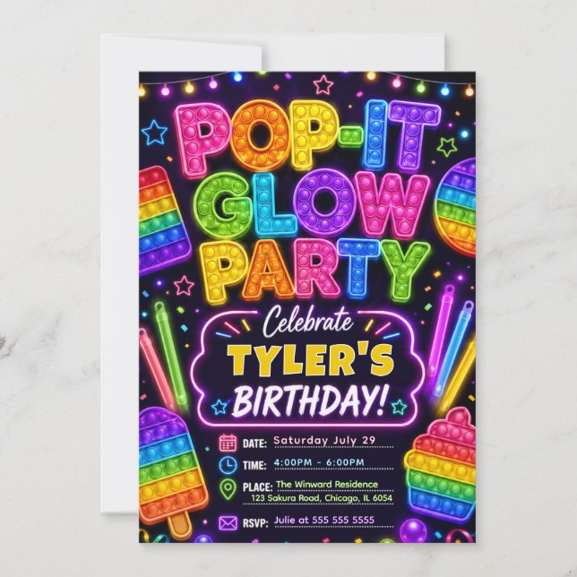 Invitation Fête d'anniversaire Pop It Glow (Devant)