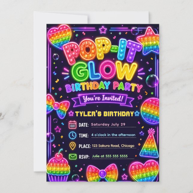 Invitation Fête d'anniversaire Pop It Glow (Devant)