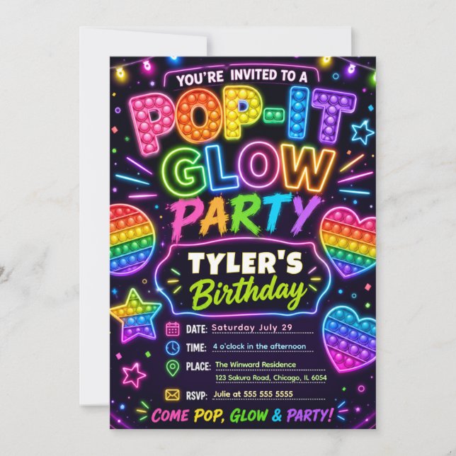 Invitation Fête d'anniversaire Pop It Glow (Devant)