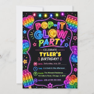 Invitation Fête d'anniversaire Pop It Glow