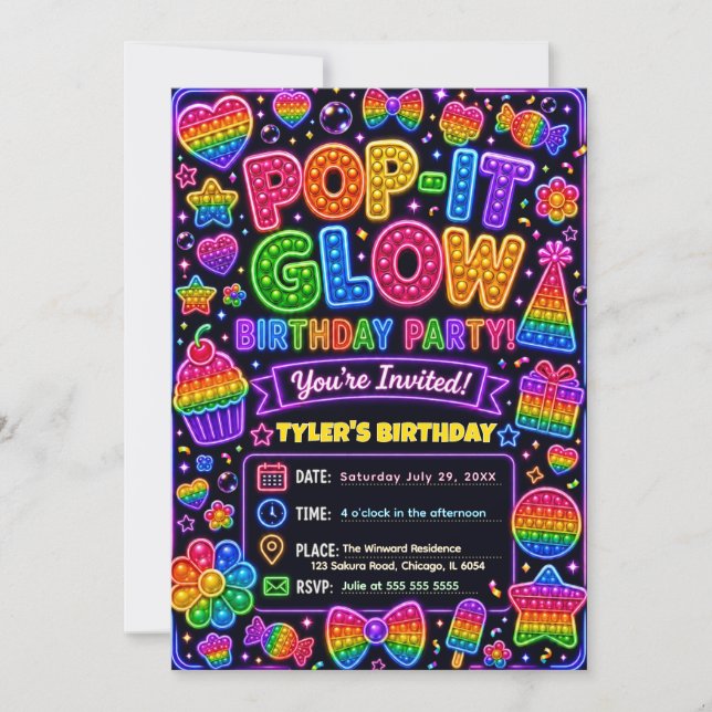 Invitation Fête d'anniversaire Pop It Glow (Devant)