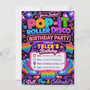 Invitation Fête d'anniversaire Pop It Roller Disco