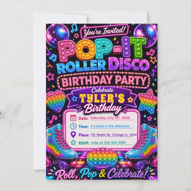 Invitation Fête d'anniversaire Pop It Roller Disco (Devant)