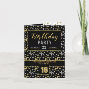 Invitation Fête d'anniversaire pour 16th Boy or Girl Black an