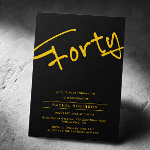 Invitation Fête d'anniversaire pour adultes Noir et Or Quaran