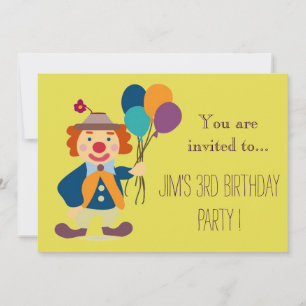 Invitation Fête d'anniversaire pour bébé clown ou tout petit