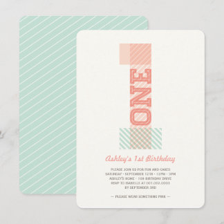 Invitation Fête d'anniversaire pour bébé fille avec rayures e