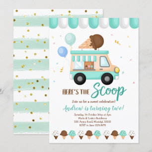 Invitation Fête d'anniversaire pour camion crème glacée bleu