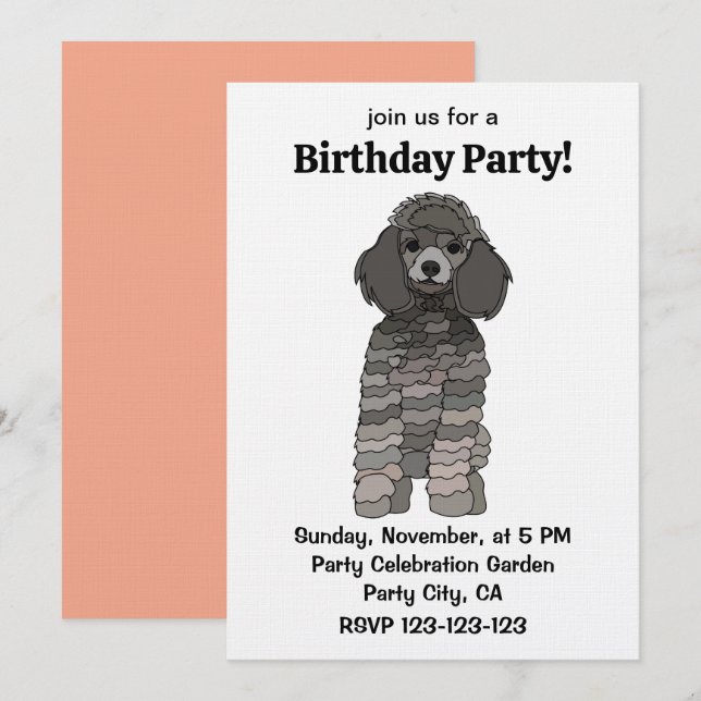 Invitation Fête d'anniversaire pour chien caniche (Devant / Derrière)