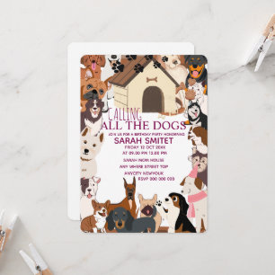 Invitation Fête d'anniversaire pour chiens Appel à tous les c