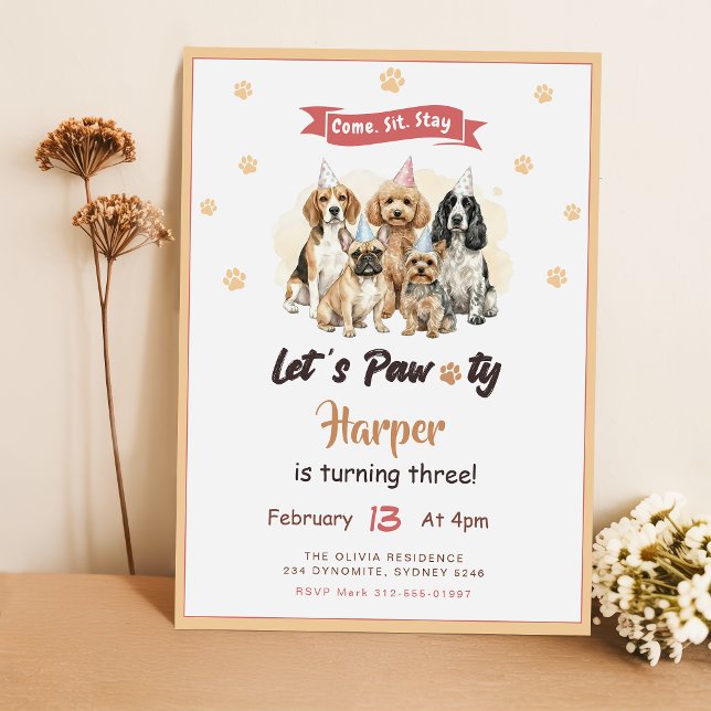 Invitation Fête d'anniversaire pour chiot mignon moderne (Créateur téléchargé)
