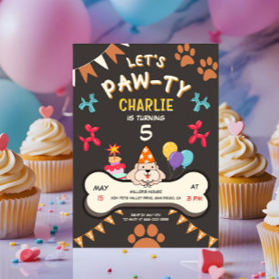 Invitation Fête d'anniversaire pour chiots Faisons la fête