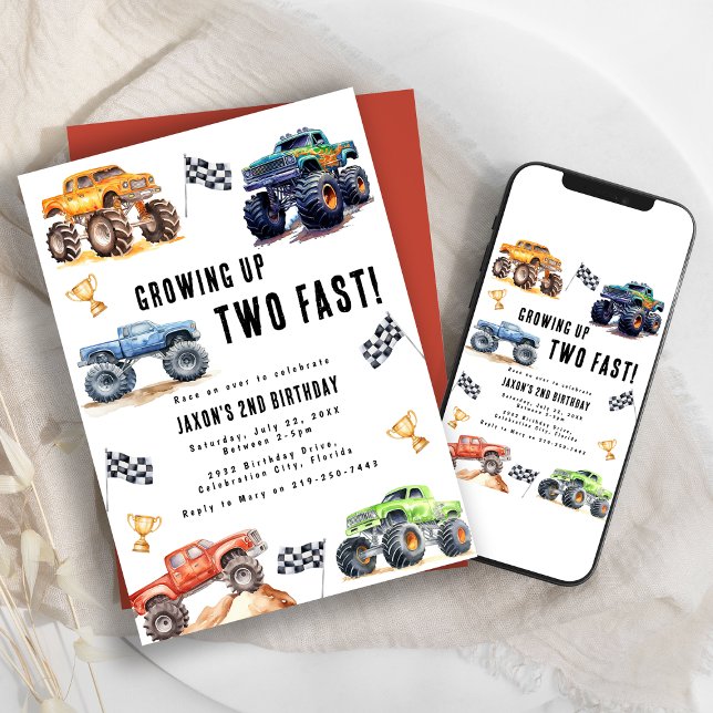 Invitation Fête d'anniversaire pour deux camions monstres rap (Créateur téléchargé)