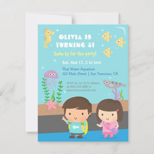 Invitation Fête d'anniversaire pour enfants Aquarium d'animau (Devant)