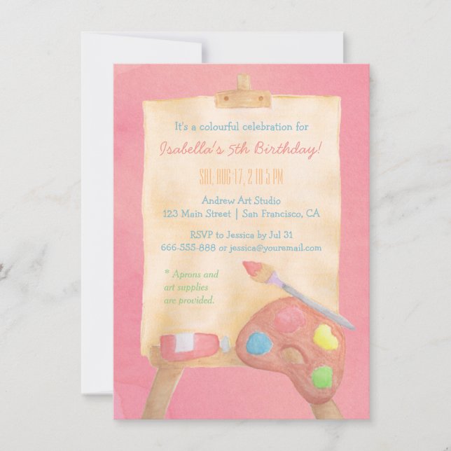 Invitation Fête d'anniversaire pour enfants - Arts de peintur (Devant)