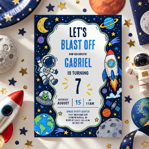 Invitation Fête d'anniversaire pour enfants Astronaute Fusée