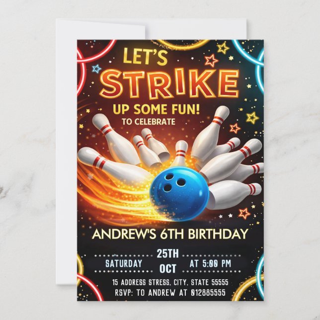 Invitation Fête d'anniversaire pour enfants au bowling (Devant)