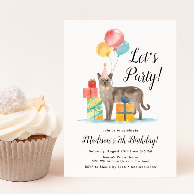 Invitation Fête d'anniversaire pour enfants au thème de chat  (Créateur téléchargé)