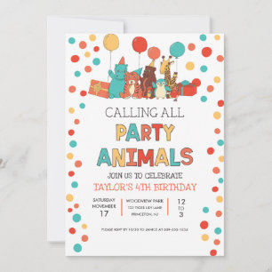 Invitation Fête d'anniversaire pour enfants aux pois Animaux 