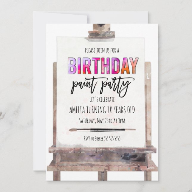 Invitation Fête d'anniversaire pour enfants avec chevalet de  (Devant)