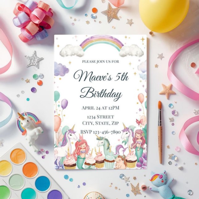 Invitation Fête d'anniversaire pour enfants avec créatures fa (Créateur téléchargé)