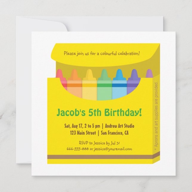 Invitation Fête d'anniversaire pour enfants avec des crayons  (Devant)