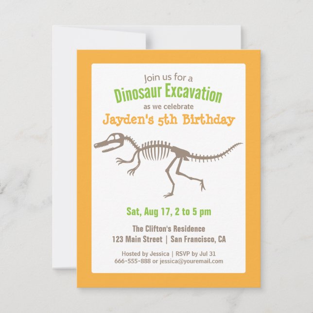 Invitation Fête d'anniversaire pour enfants avec dinosaure lu (Devant)