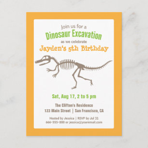 Invitation Fête d'anniversaire pour enfants avec dinosaure lu