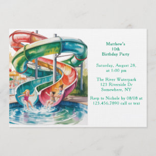 Invitation Fête d'anniversaire pour enfants avec toboggan aqu