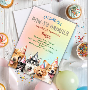 Invitation Fête d'anniversaire pour enfants avec un chiot mig
