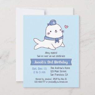 Invitation Fête d'anniversaire pour enfants avec un joli phoq