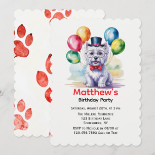 Invitation Fête d'anniversaire pour enfants avec un Westie en