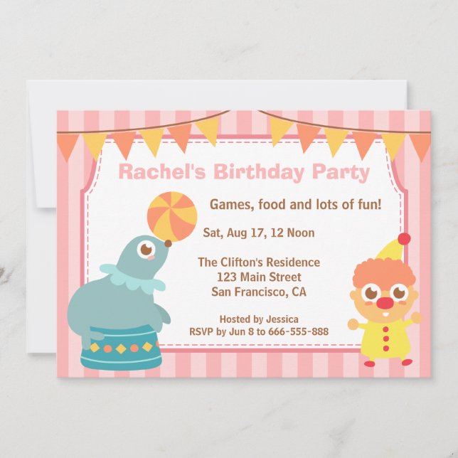 Invitation Fête d'anniversaire pour enfants - Clown de cirque (Devant)