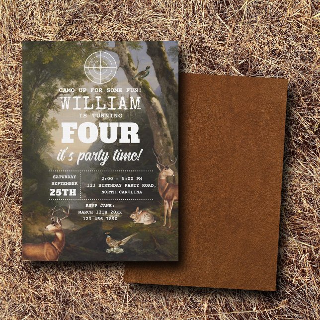 Invitation Fête d'anniversaire pour enfants de chasseur de pl (Hunting Wildlife Outdoorsman Kids Birthday Party Invitation)