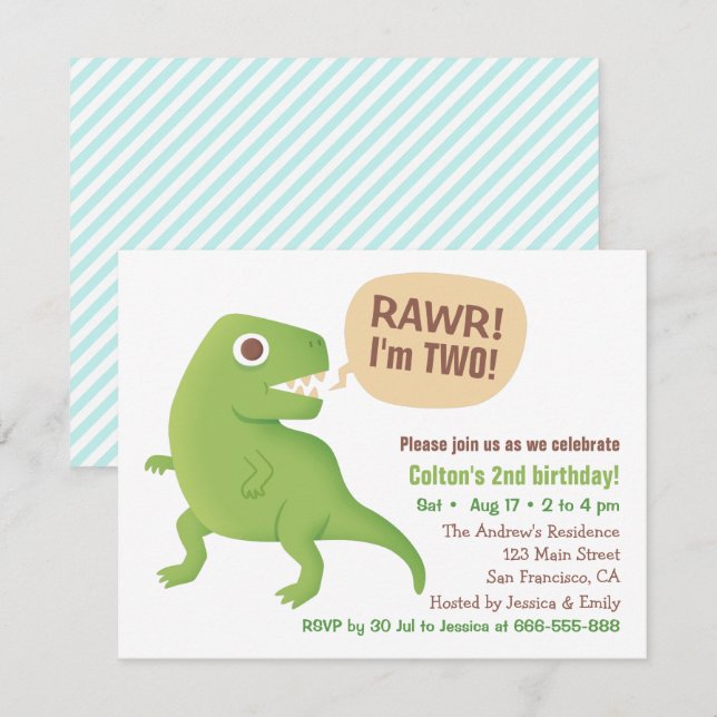 Invitation Fête d'anniversaire pour enfants dinosaure T Rex v (Devant / Derrière)