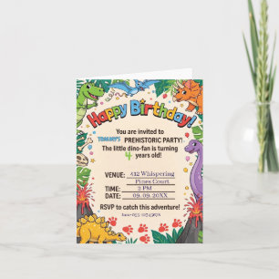 Invitation Fête d'anniversaire pour enfants dinosaures préhis