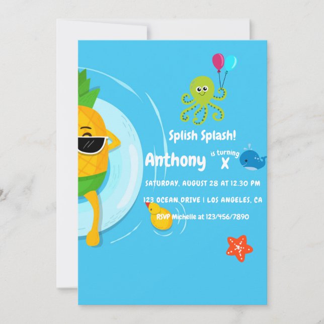 Invitation Fête d'anniversaire pour enfants Éclaboussure esti (Devant)