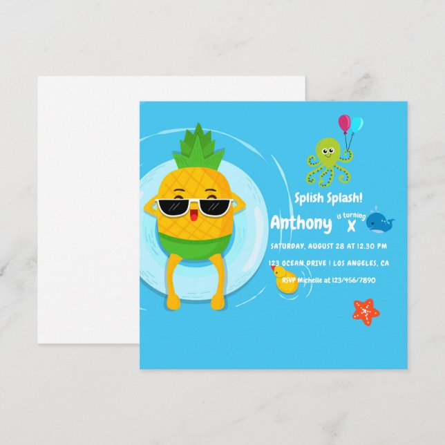 Invitation Fête d'anniversaire pour enfants Éclaboussures d'é (Devant / Derrière)