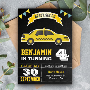 Invitation Fête d'anniversaire pour enfants en taxi jaune
