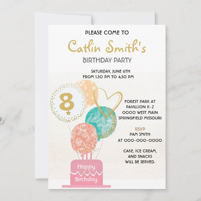 Invitation Fête d'anniversaire pour enfants fille moderne bal (Devant)
