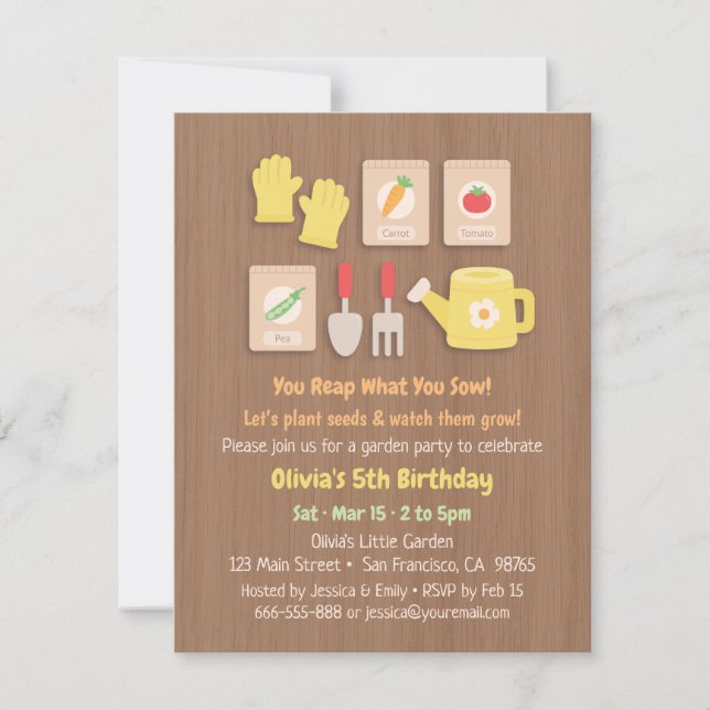 Invitation Fête d'anniversaire pour enfants : graines et outi (Devant)