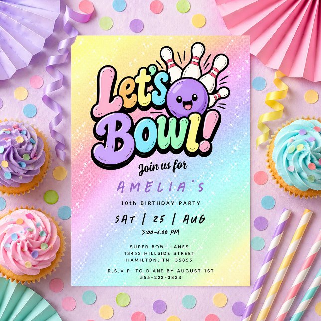 Invitation Fête d'anniversaire pour enfants Let's Bowl Bowlin (Let's Bowl Bowling Kids Birthday Party Invitation)