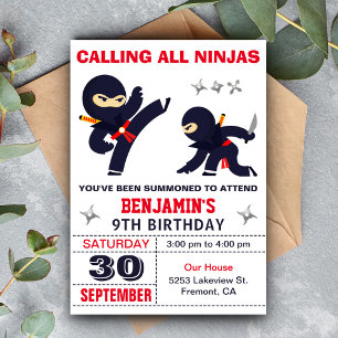 Invitation Fête d'anniversaire pour enfants Little Ninja Warr