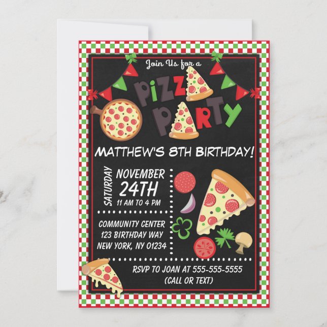 Invitation Fête d'anniversaire pour enfants Pizza Party (Devant)