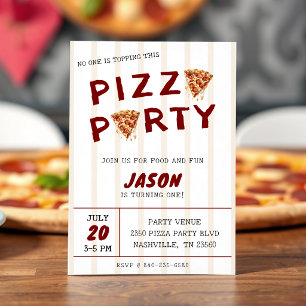 Invitation Fête d'anniversaire pour enfants rayée Pizza Party