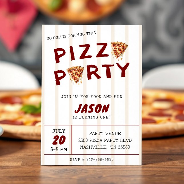 Invitation Fête d'anniversaire pour enfants rayée Pizza Party (Créateur téléchargé)